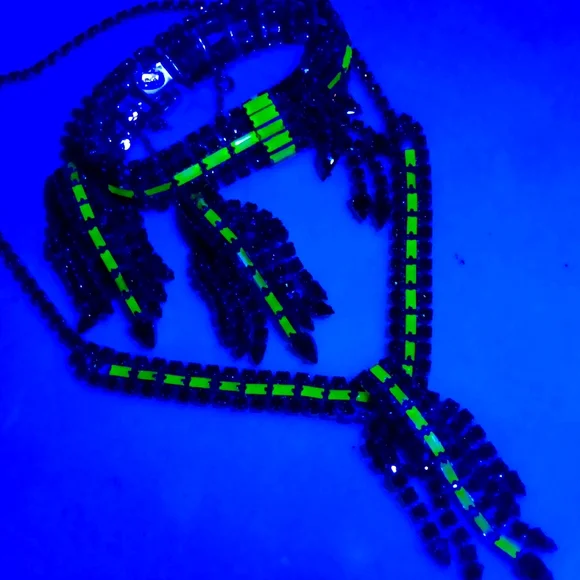 ALICE CAVINESS PARURE URANIUM GLASS 12K GOLD FILLED SET - Picture 1 of 12